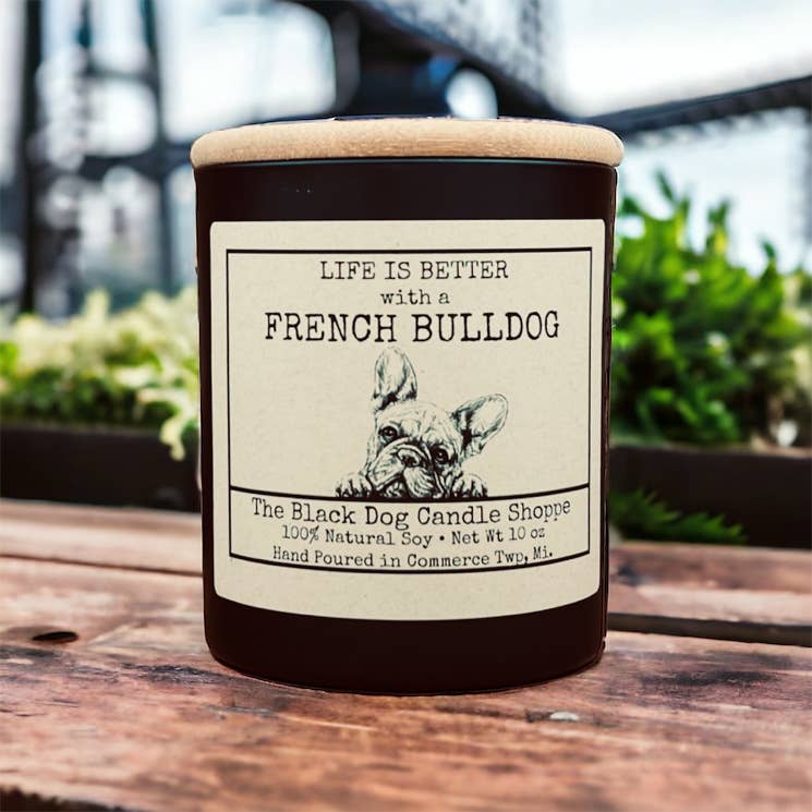French Bulldog Candle: Black / Cotton Blossom