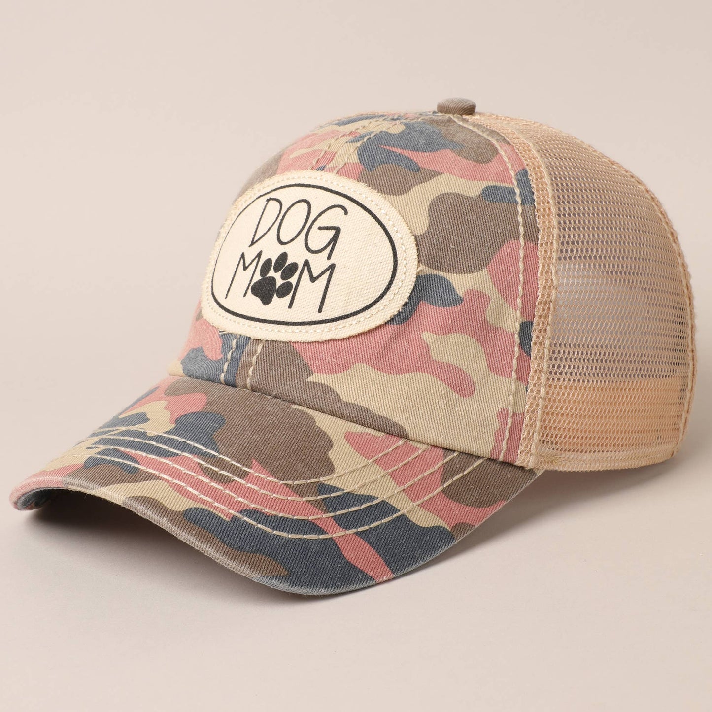 Dog Mom Canvas Patch Mesh Back Baseball Cap: One Size / PINK CAMO