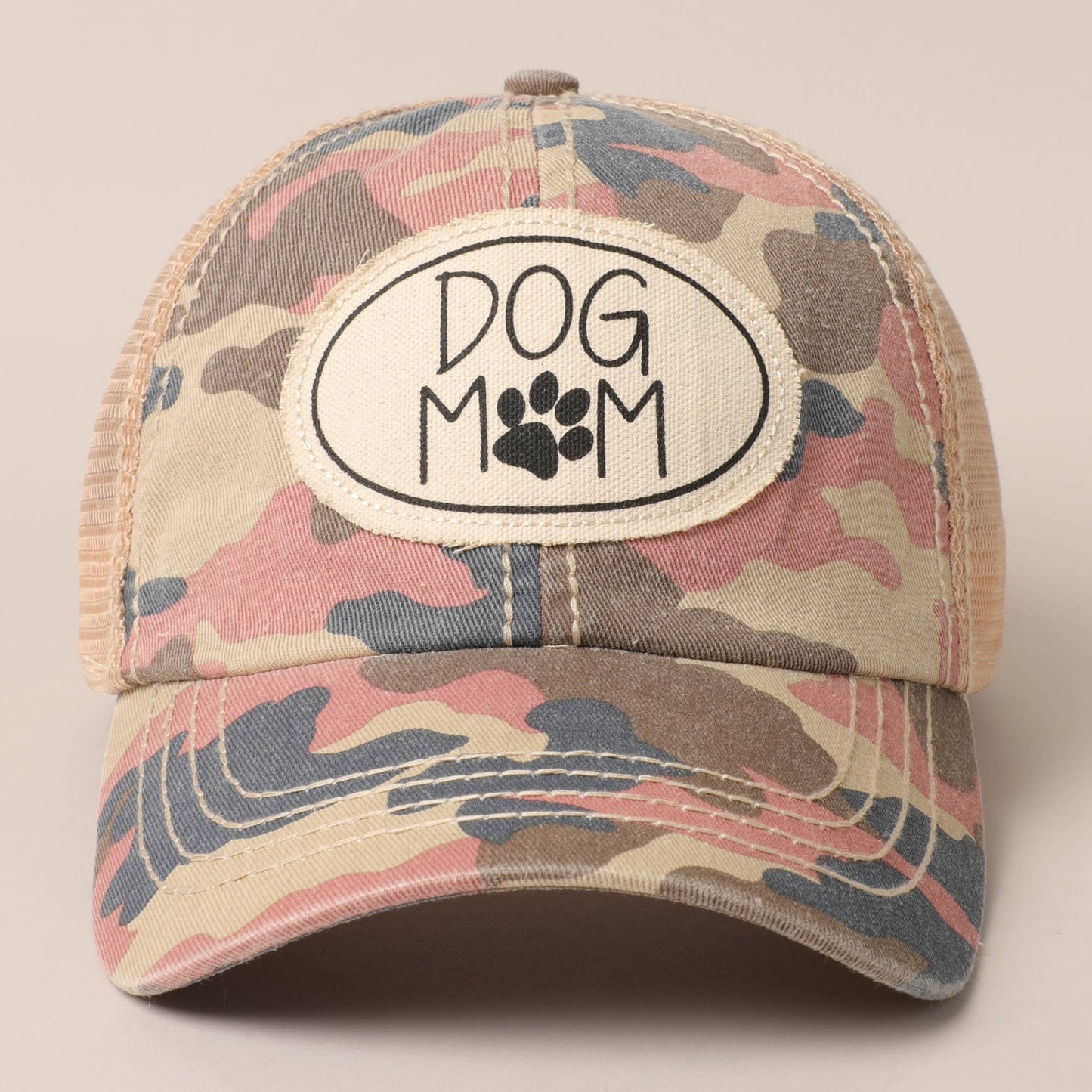Dog Mom Canvas Patch Mesh Back Baseball Cap: One Size / PINK CAMO