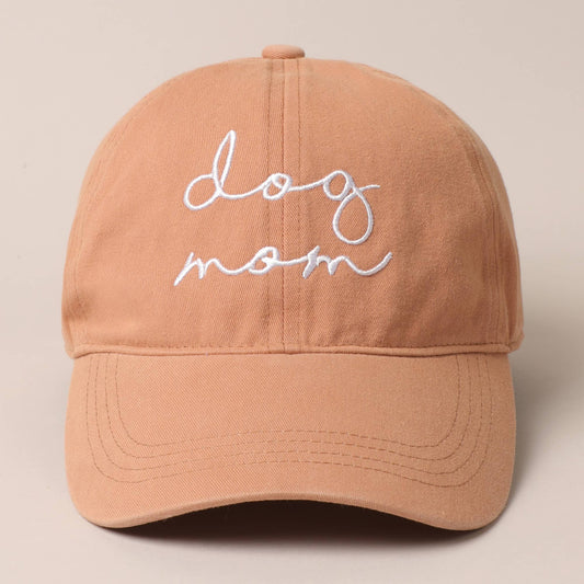 Dog Mom Lettering Embroidery Baseball Cap: One Size / CLAY