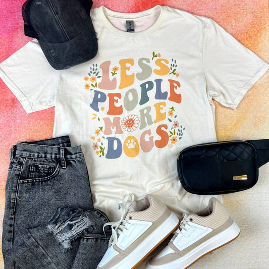 Less People More Dogs Retro Floral Tee Top Shirt