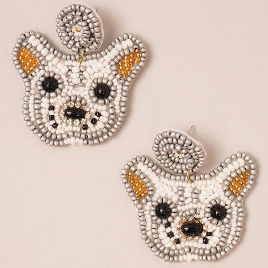 Sequin Beaded Dog Drop Earrings