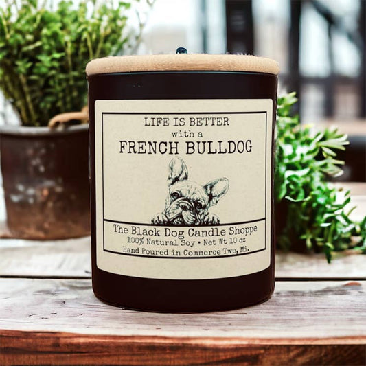French Bulldog Candle: Black / Cotton Blossom